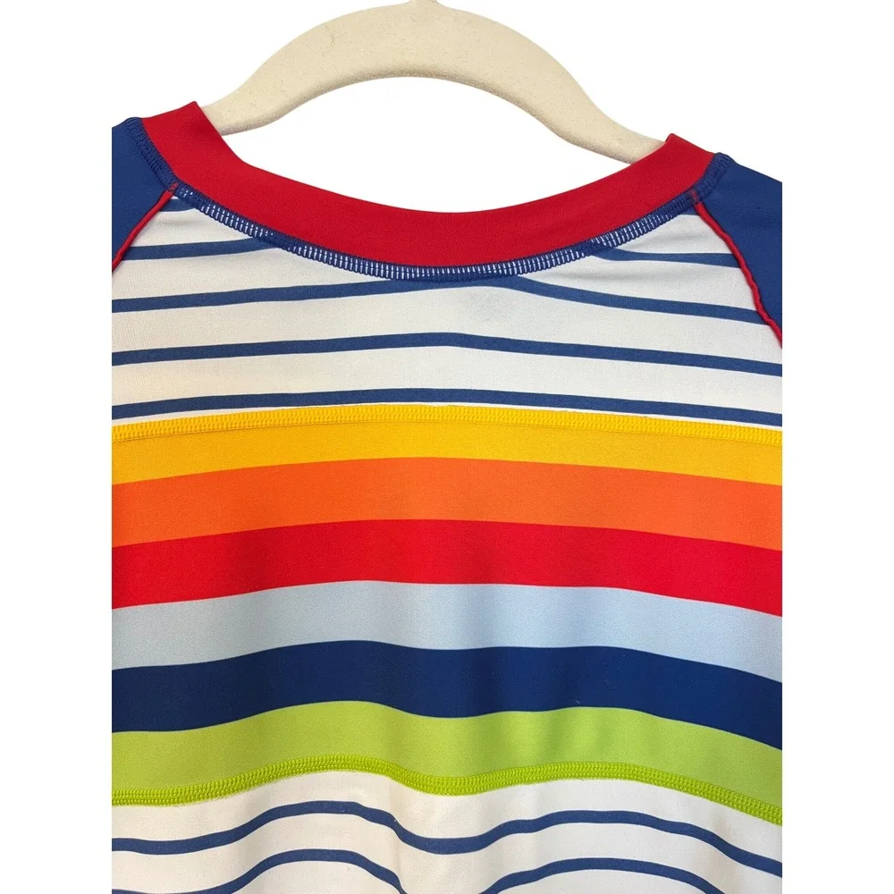 HANNA ANDERSSON Rainbow Stripe Rash Guard‎ Sz 160 XL Long Sleeve Swim Shirt Sun